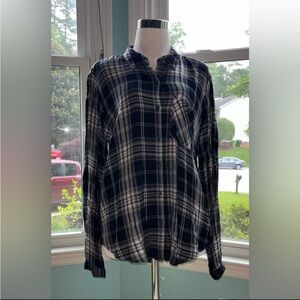 Eddie Bauer Women's Black White Plaid Button-up Shirt - Size L - VGUC